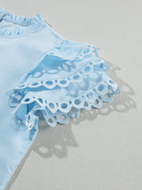 Beau Blue Elegant Cap Sleeve Blouse with Ric Rac Detail from MsDressly