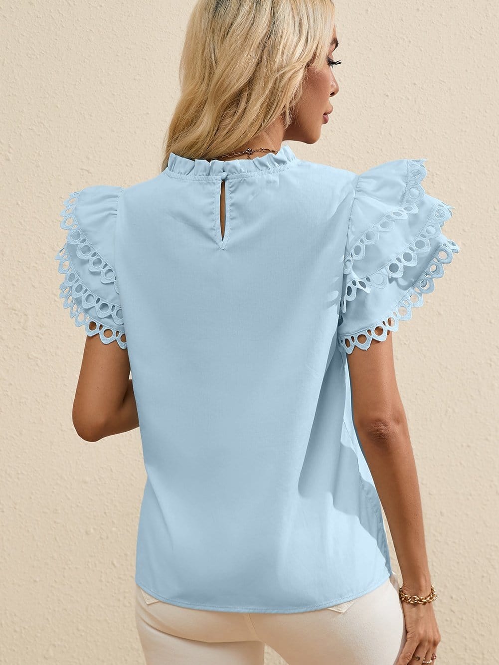Beau Blue Elegant Cap Sleeve Blouse with Ric Rac Detail from MsDressly
