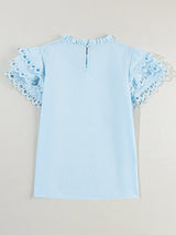 Beau Blue Elegant Cap Sleeve Blouse with Ric Rac Detail from MsDressly