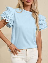 Beau Blue Elegant Cap Sleeve Blouse with Ric Rac Detail from MsDressly