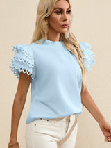 Beau Blue Elegant Cap Sleeve Blouse with Ric Rac Detail from MsDressly