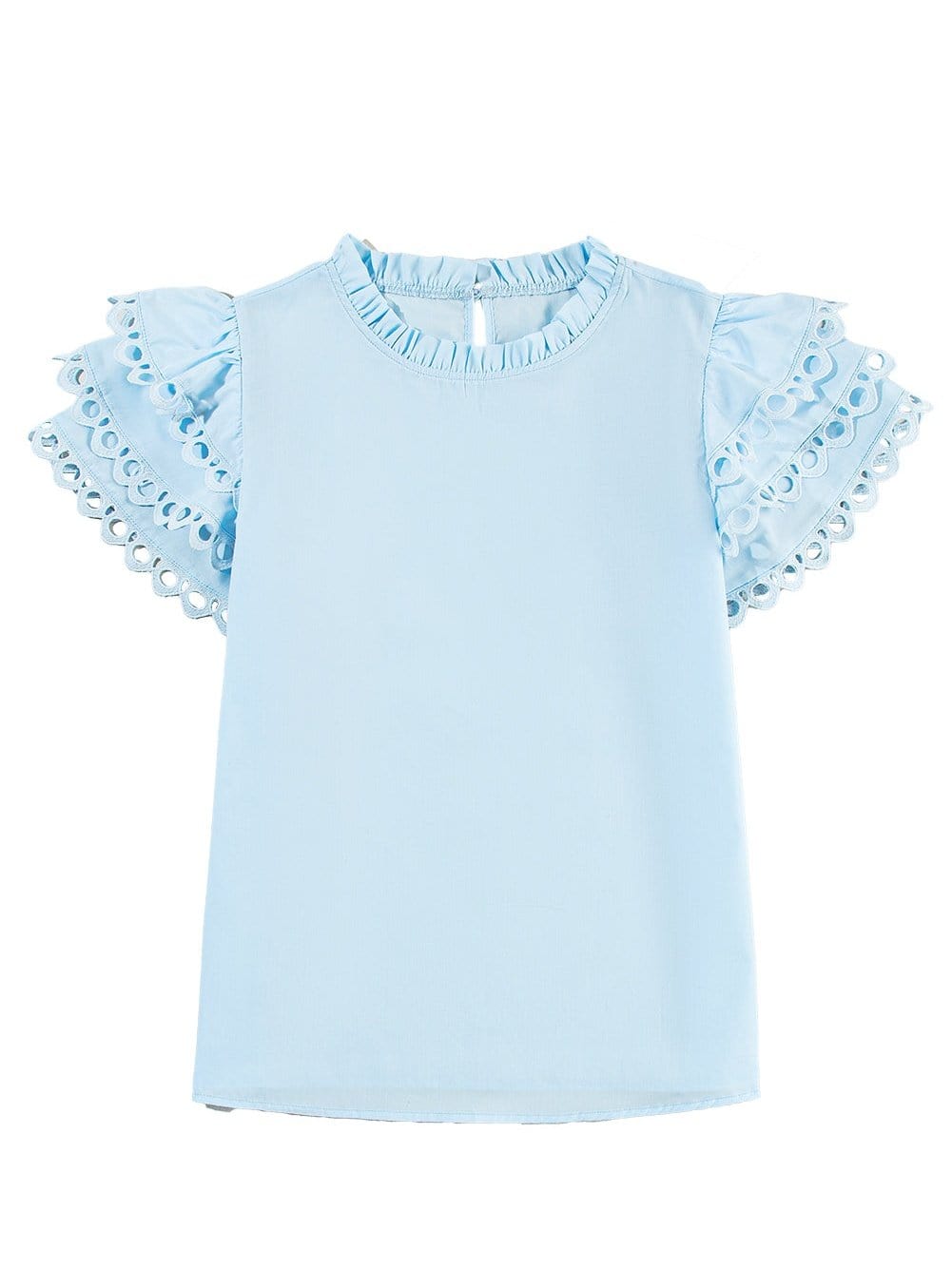 Beau Blue Elegant Cap Sleeve Blouse with Ric Rac Detail from MsDressly