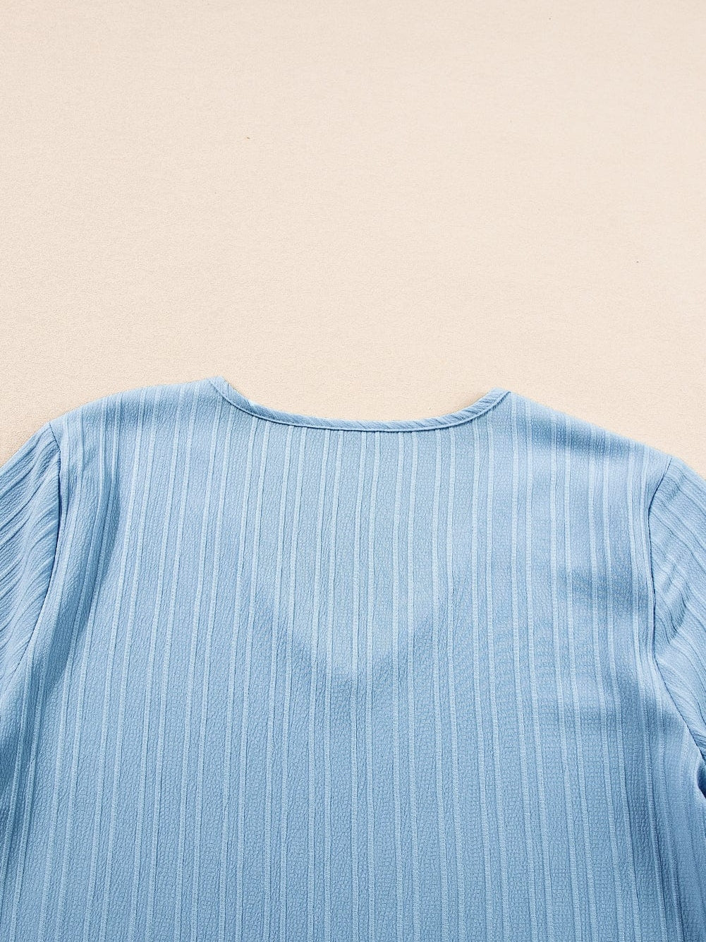 Beau Blue Textured V Neck Ruffled Sleeve Top from MsDressly