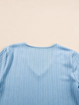 Beau Blue Textured V Neck Ruffled Sleeve Top from MsDressly