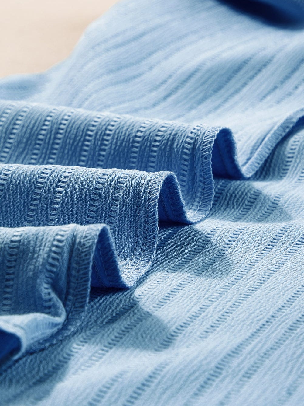 Beau Blue Textured V Neck Ruffled Sleeve Top from MsDressly