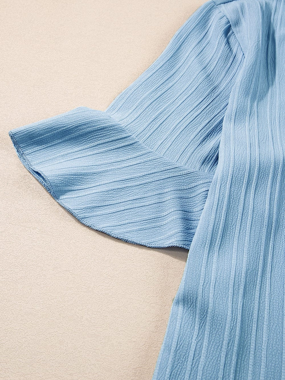 Beau Blue Textured V Neck Ruffled Sleeve Top from MsDressly
