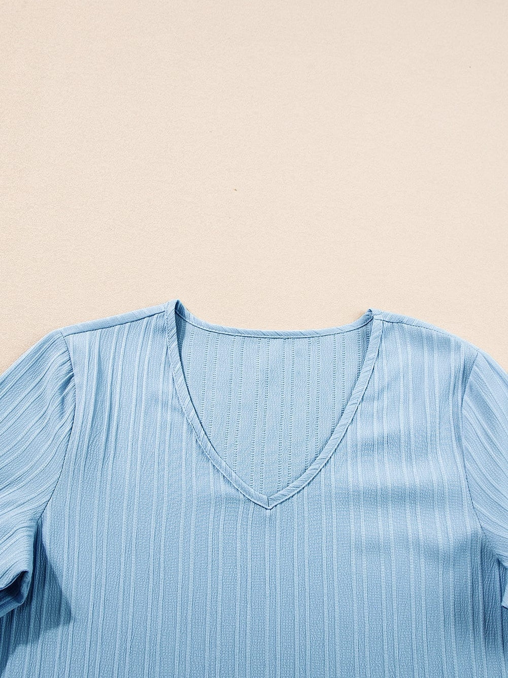 Beau Blue Textured V Neck Ruffled Sleeve Top from MsDressly
