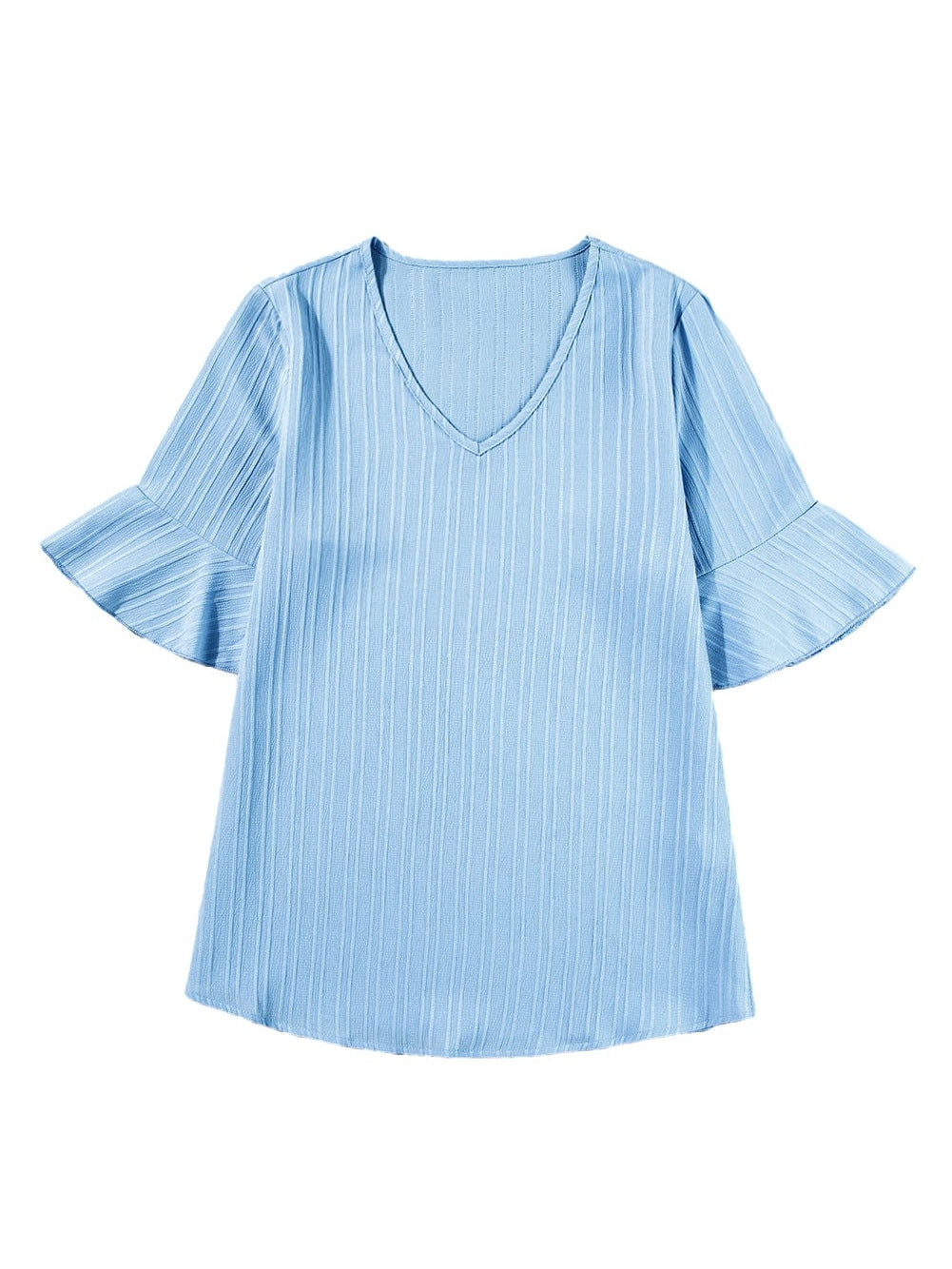 Beau Blue Textured V Neck Ruffled Sleeve Top from MsDressly