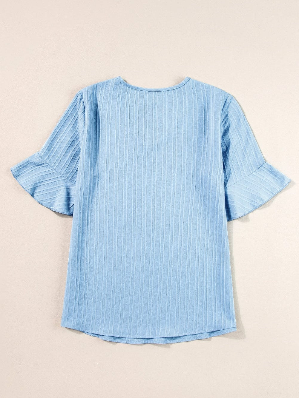 Beau Blue Textured V Neck Ruffled Sleeve Top from MsDressly