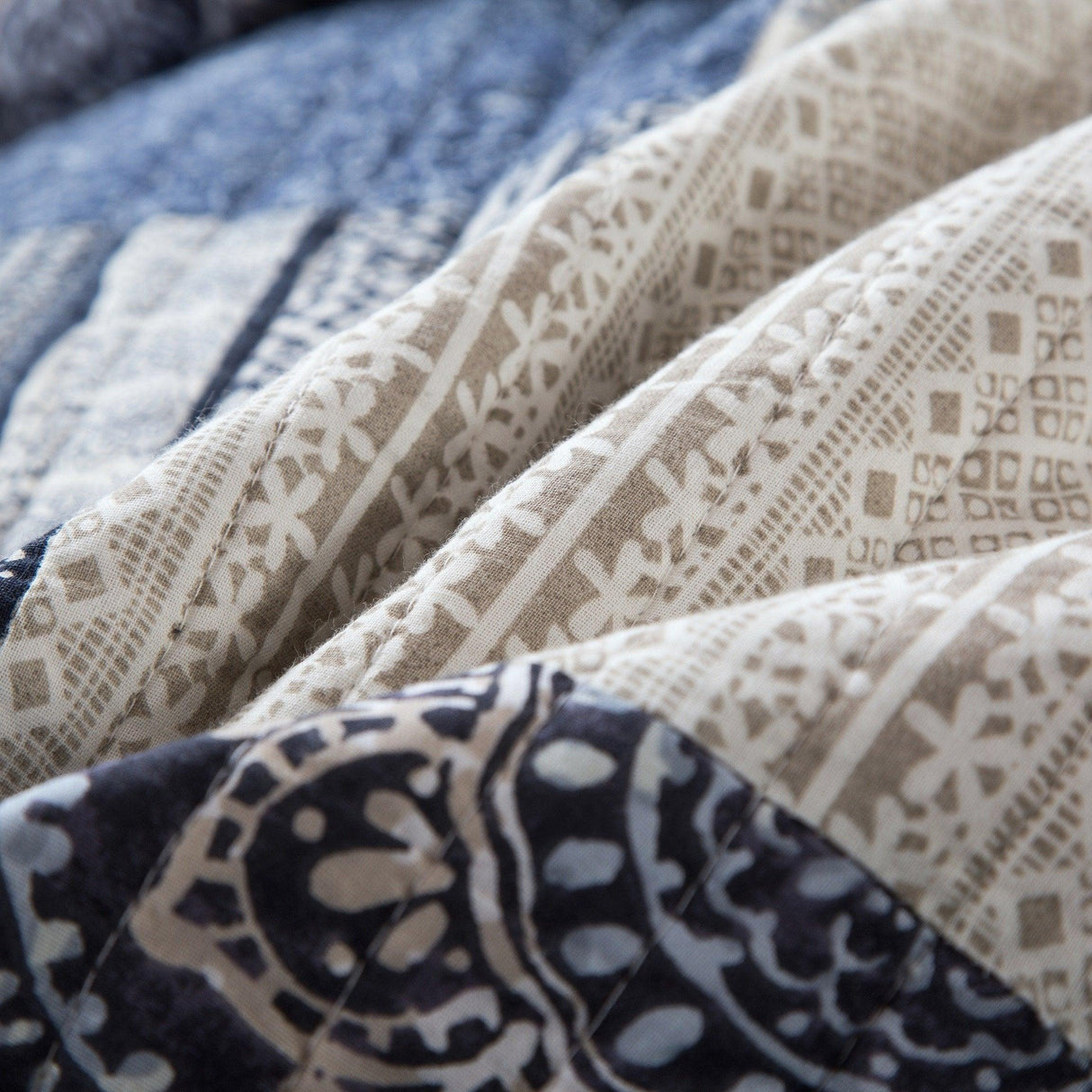 DaDa Bedding Bohemian Denim Blue Elegance Patchwork Cotton Bedspread Set (JHW-660) from DaDalogy Bedding Collection