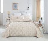 DaDa Bedding Soft Charming French Country Ruffles Quilted Cotton Bedspread Set - Ivory Cream Tan (JHW873) from DaDalogy Bedding Collection