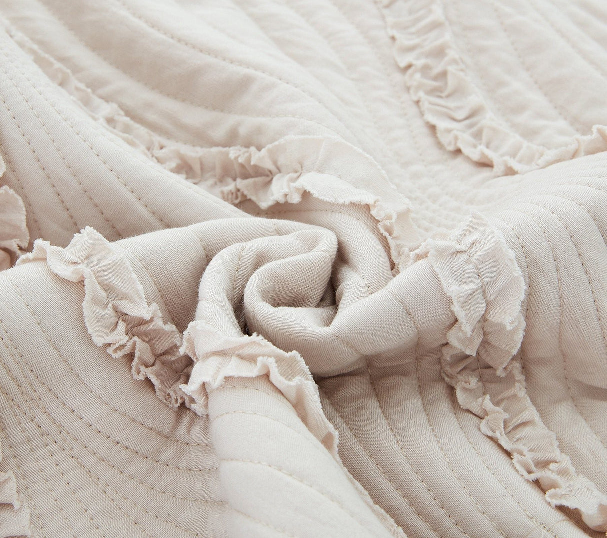 DaDa Bedding Soft Charming French Country Ruffles Quilted Cotton Bedspread Set - Ivory Cream Tan (JHW873) from DaDalogy Bedding Collection