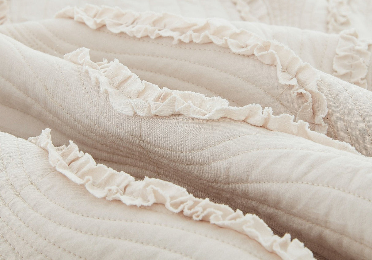DaDa Bedding Soft Charming French Country Ruffles Quilted Cotton Bedspread Set - Ivory Cream Tan (JHW873) from DaDalogy Bedding Collection