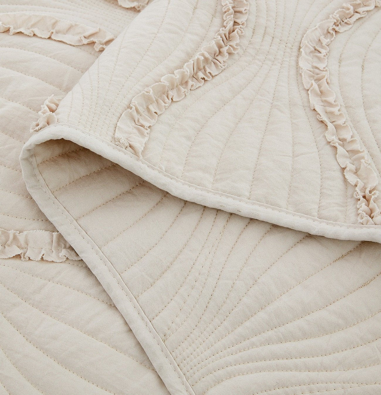 DaDa Bedding Soft Charming French Country Ruffles Quilted Cotton Bedspread Set - Ivory Cream Tan (JHW873) from DaDalogy Bedding Collection