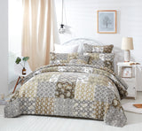 DaDa Bedding Bohemian Olive Brown Moroccan Paisley Floral Filigree Patchwork Cotton Bedspread Set (JHW-885) from DaDalogy Bedding Collection