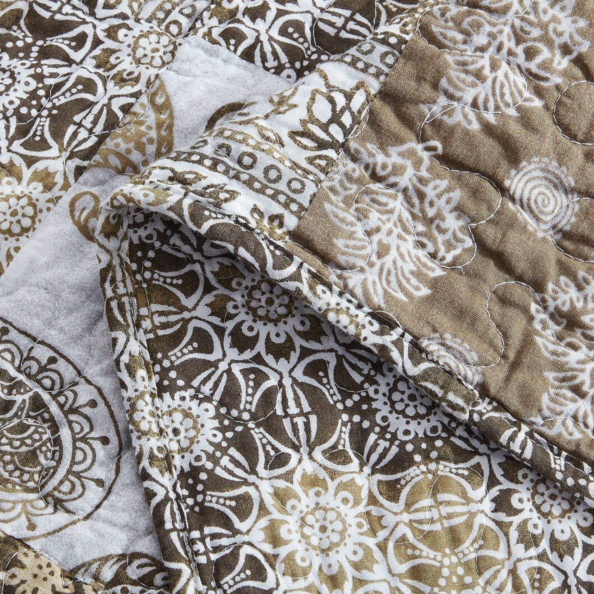 DaDa Bedding Bohemian Olive Brown Moroccan Paisley Floral Filigree Patchwork Cotton Bedspread Set (JHW-885) from DaDalogy Bedding Collection