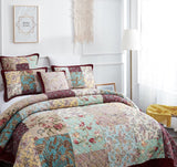 DaDa Bedding Bohemian Burgundy Red Velvet Trim Floral Paisley Patchwork Cotton Bedspread Set (JHW-868) from DaDalogy Bedding Collection