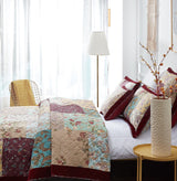 DaDa Bedding Bohemian Burgundy Red Velvet Trim Floral Paisley Patchwork Cotton Bedspread Set (JHW-868) from DaDalogy Bedding Collection