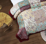 DaDa Bedding Bohemian Burgundy Red Velvet Trim Floral Paisley Patchwork Cotton Bedspread Set (JHW-868) from DaDalogy Bedding Collection