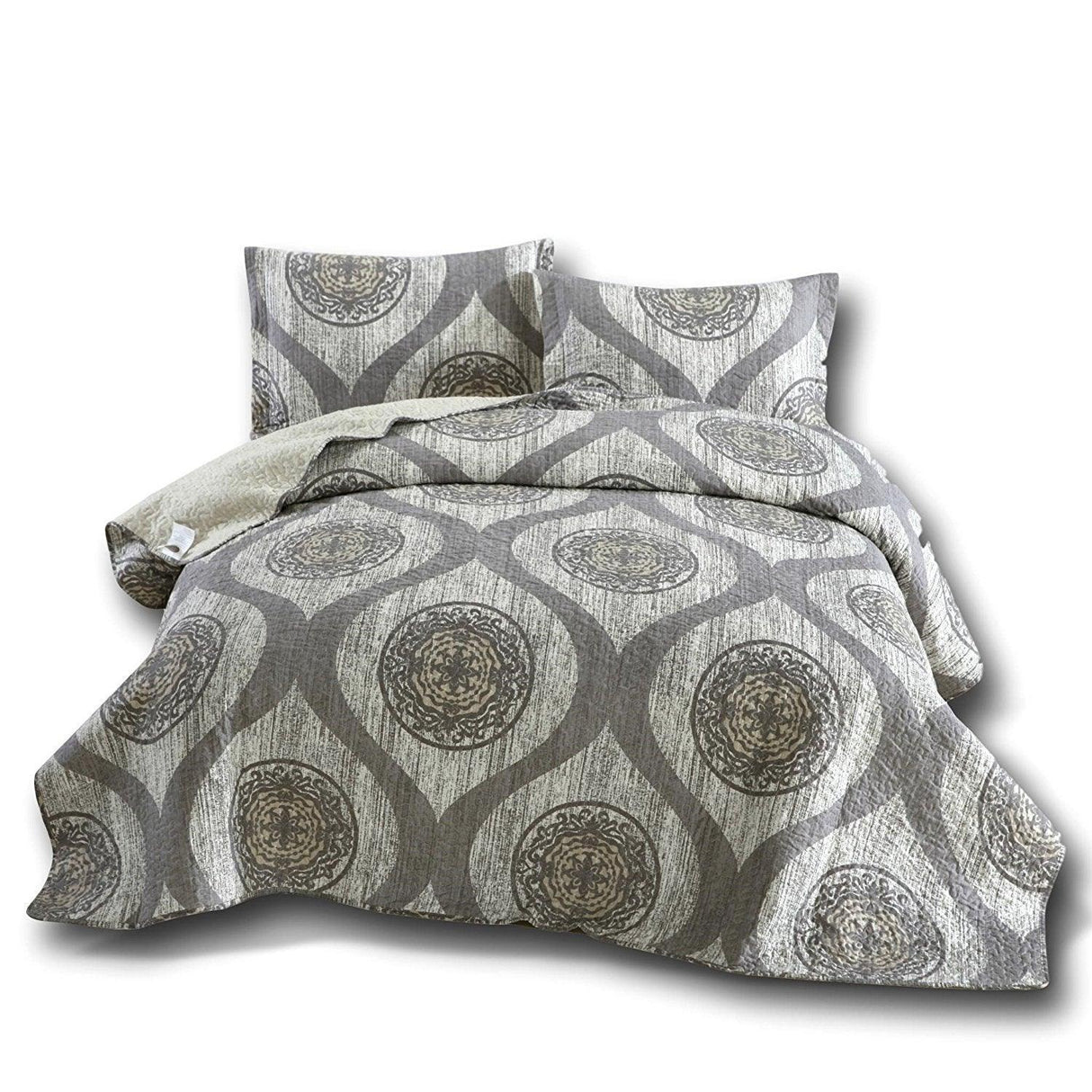 DaDa Bedding Rustic Grey Mosaic Distressed Medallion Reversible Quilted Bedspread Set (SD16299) from DaDalogy Bedding Collection