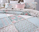 DaDa Bedding Hint of Mint Floral Pastel Cotton Patchwork Ruffle Bedspread Set (JHW-3036) from DaDalogy Bedding Collection