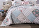 DaDa Bedding Hint of Mint Floral Pastel Cotton Patchwork Ruffle Bedspread Set (JHW-3036) from DaDalogy Bedding Collection