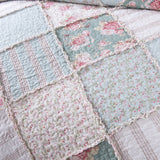 DaDa Bedding Hint of Mint Floral Pastel Cotton Patchwork Ruffle Bedspread Set (JHW-3036) from DaDalogy Bedding Collection