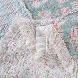 DaDa Bedding Hint of Mint Floral Pastel Cotton Patchwork Ruffle Bedspread Set (JHW-3036) from DaDalogy Bedding Collection