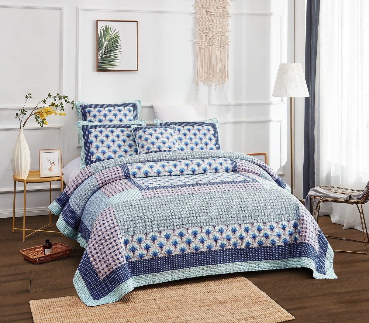 DaDa Bedding Mediterranean Blue Mint Green Patchwork Quilted Bedspread Set (JHW-884) from DaDalogy Bedding Collection