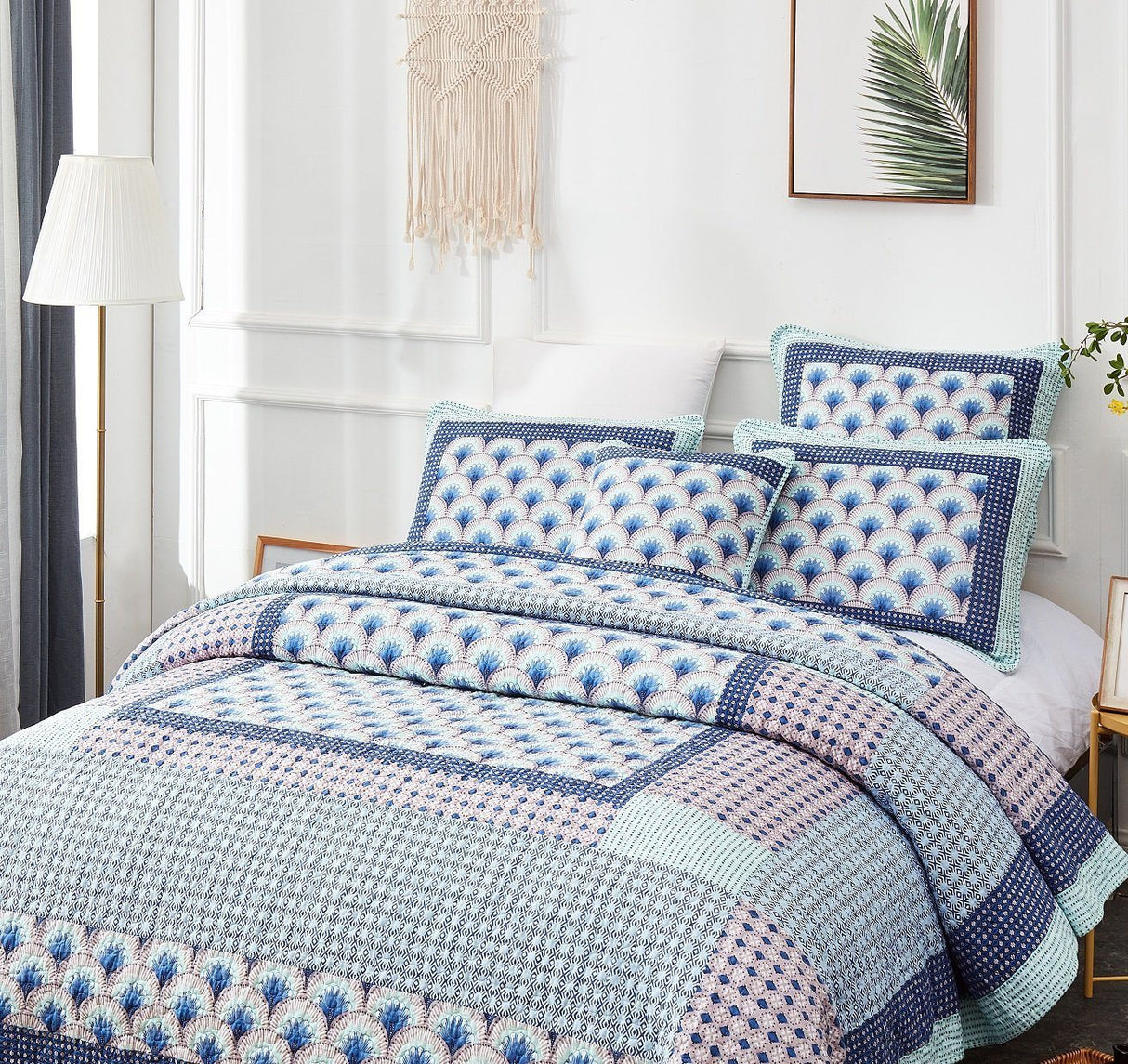 DaDa Bedding Mediterranean Blue Mint Green Patchwork Quilted Bedspread Set (JHW-884) from DaDalogy Bedding Collection