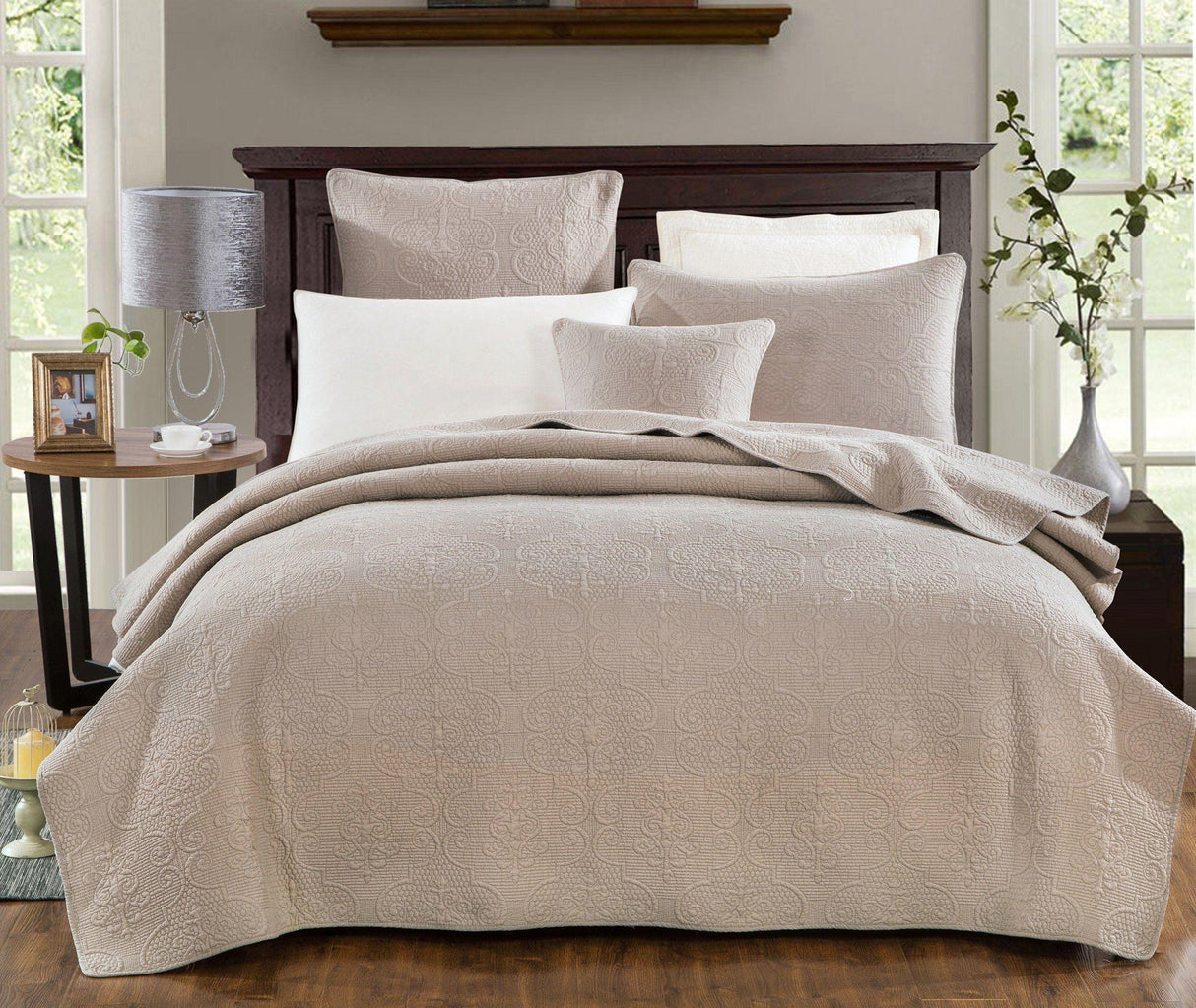 DaDa Bedding Neutral Taupe Beige Sandy Elegant Matelasse Cotton Quilted Bedspread Set (JHW-585) from DaDalogy Bedding Collection