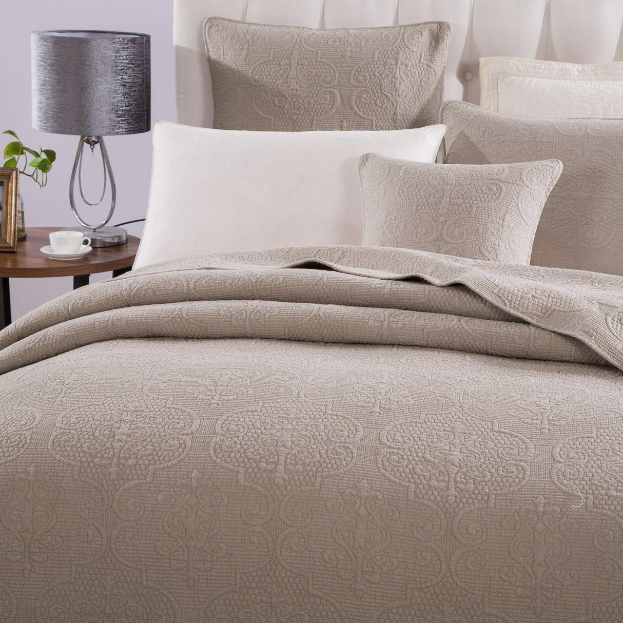 DaDa Bedding Neutral Taupe Beige Sandy Elegant Matelasse Cotton Quilted Bedspread Set (JHW-585) from DaDalogy Bedding Collection