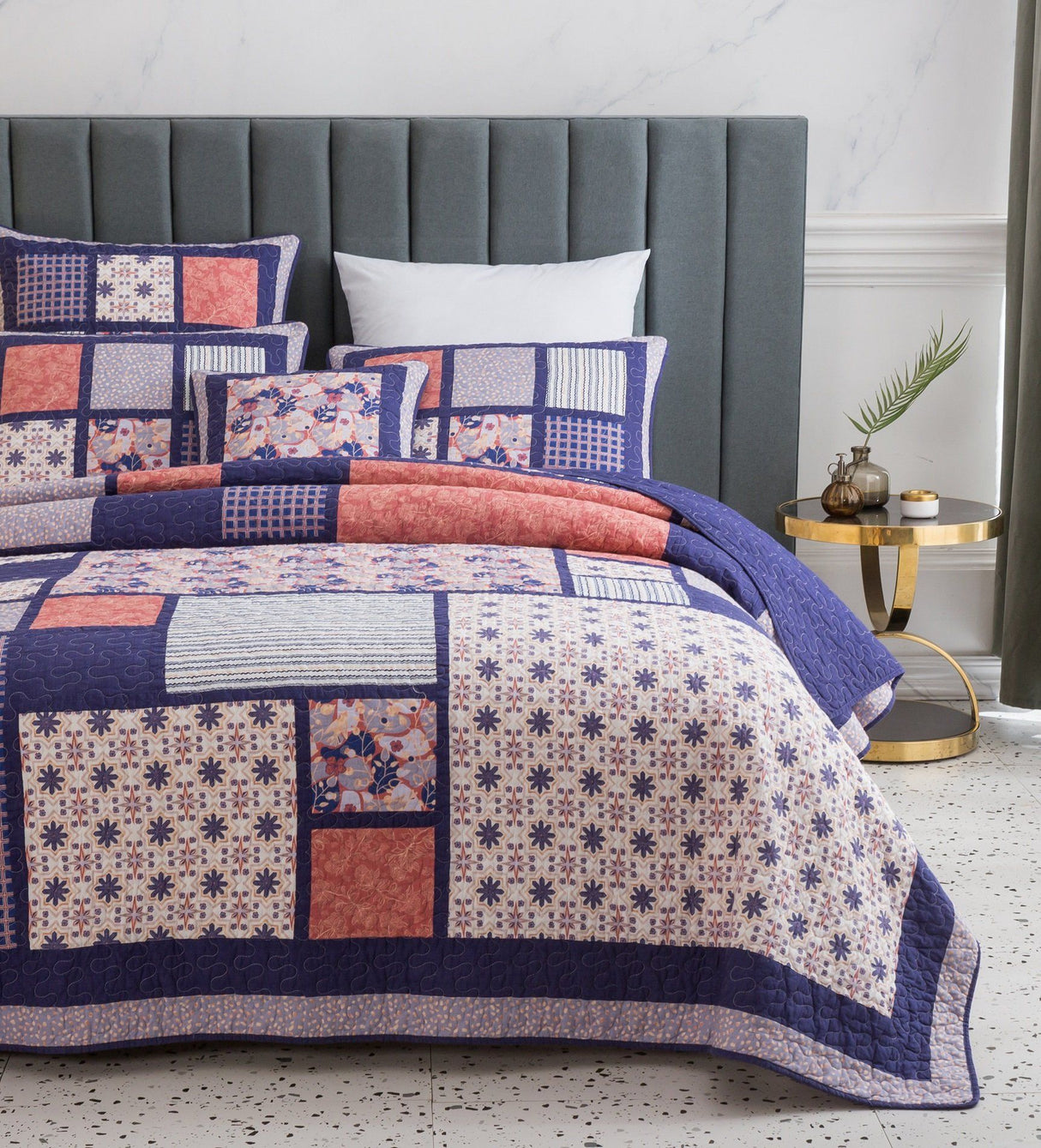 DaDa Bedding Peachy Pink Floral Blossoms Plum Purple Patchwork Quilted Bedspread Set - Designed in USA (JHW877) from DaDalogy Bedding Collection
