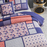 DaDa Bedding Peachy Pink Floral Blossoms Plum Purple Patchwork Quilted Bedspread Set - Designed in USA (JHW877) from DaDalogy Bedding Collection