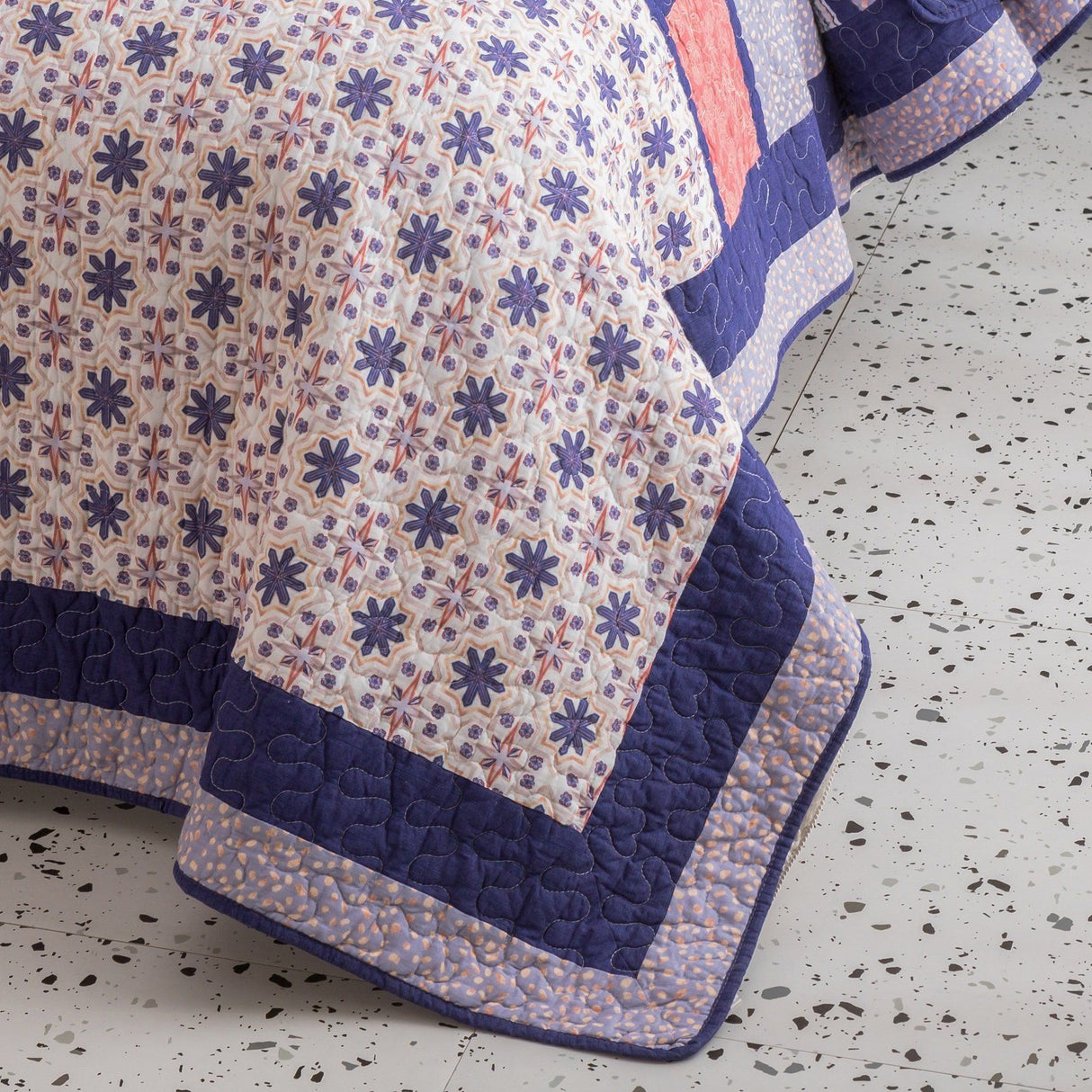 DaDa Bedding Peachy Pink Floral Blossoms Plum Purple Patchwork Quilted Bedspread Set - Designed in USA (JHW877) from DaDalogy Bedding Collection