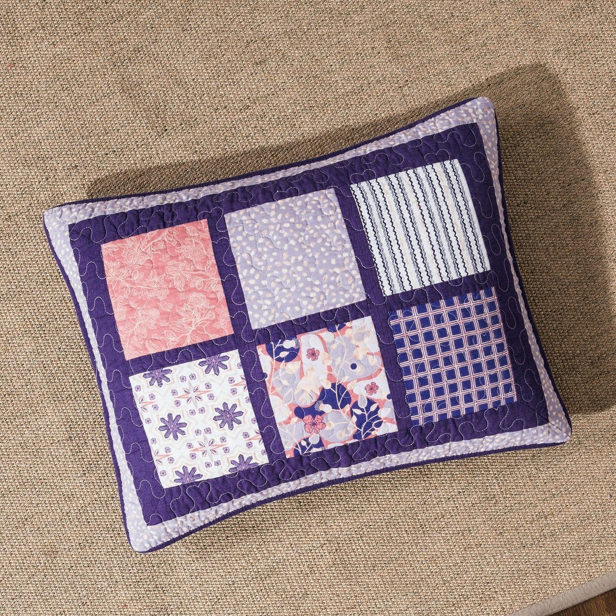 DaDa Bedding Peachy Pink Floral Blossoms Plum Purple Patchwork Quilted Bedspread Set - Designed in USA (JHW877) from DaDalogy Bedding Collection
