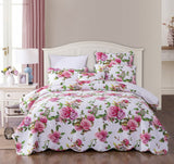 DaDa Bedding Romantic Roses Lovely Spring Pink Floral Quilted Scalloped Bedspread Set (JHW879) from DaDalogy Bedding Collection