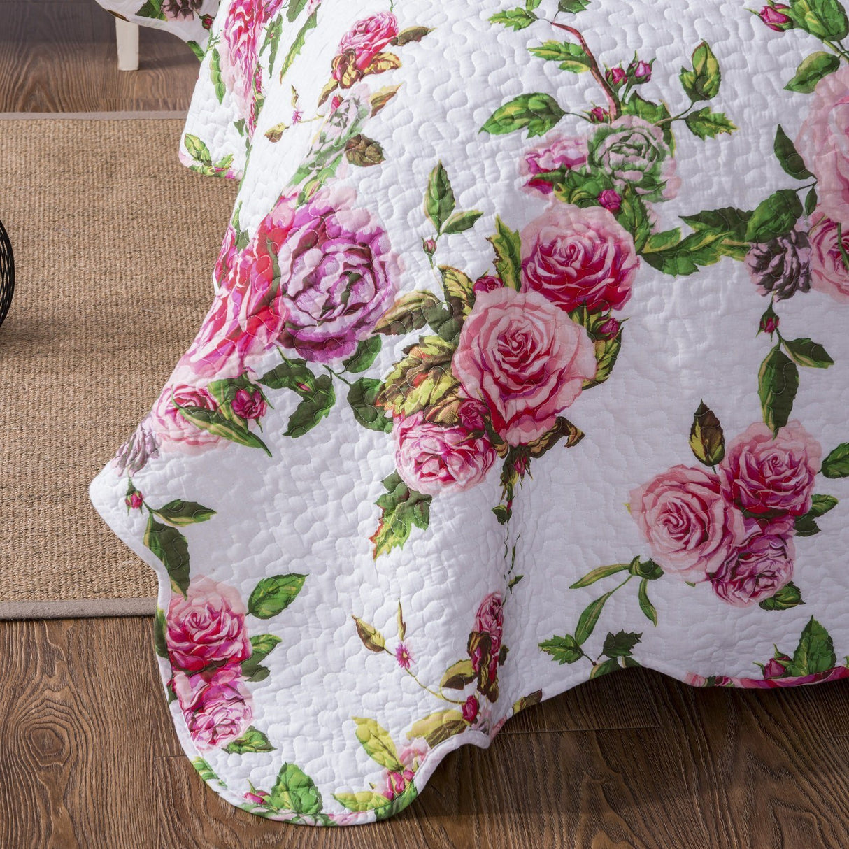 DaDa Bedding Romantic Roses Lovely Spring Pink Floral Quilted Scalloped Bedspread Set (JHW879) from DaDalogy Bedding Collection