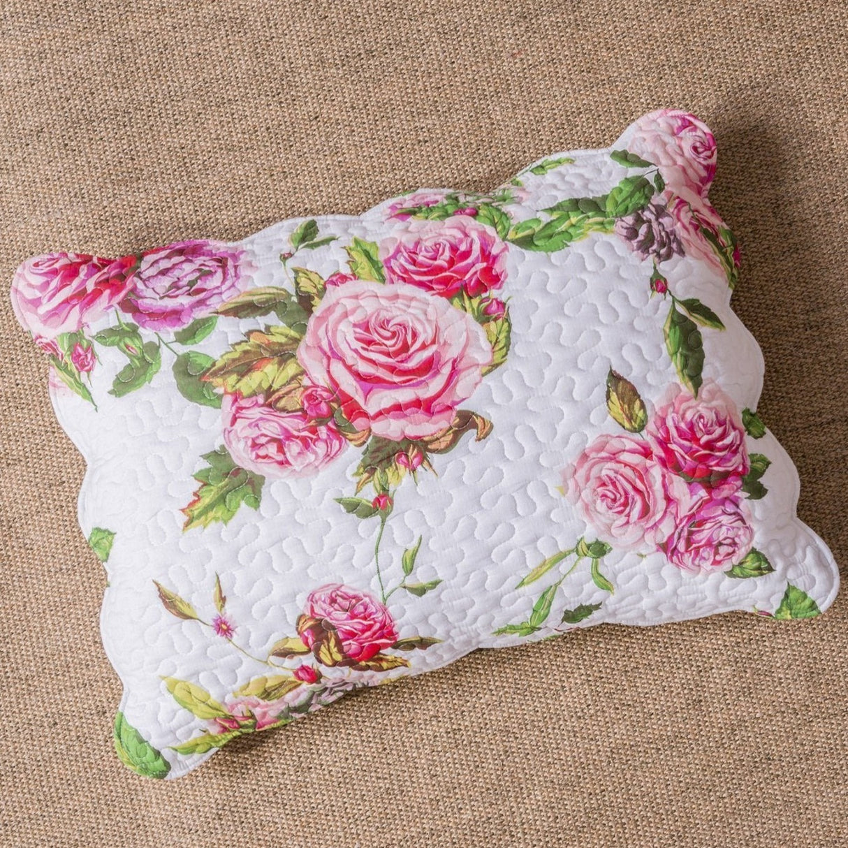 DaDa Bedding Romantic Roses Lovely Spring Pink Floral Quilted Scalloped Bedspread Set (JHW879) from DaDalogy Bedding Collection