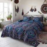 DaDa Bedding Farmhouse Bohemian Native Rustic Navy Blue Geometric Diamond Shapes Bedspread Set (KSX-001) from DaDalogy Bedding Collection