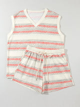 Beige Bohemian Striped Print Vacation Tank and Shorts Set from MsDressly