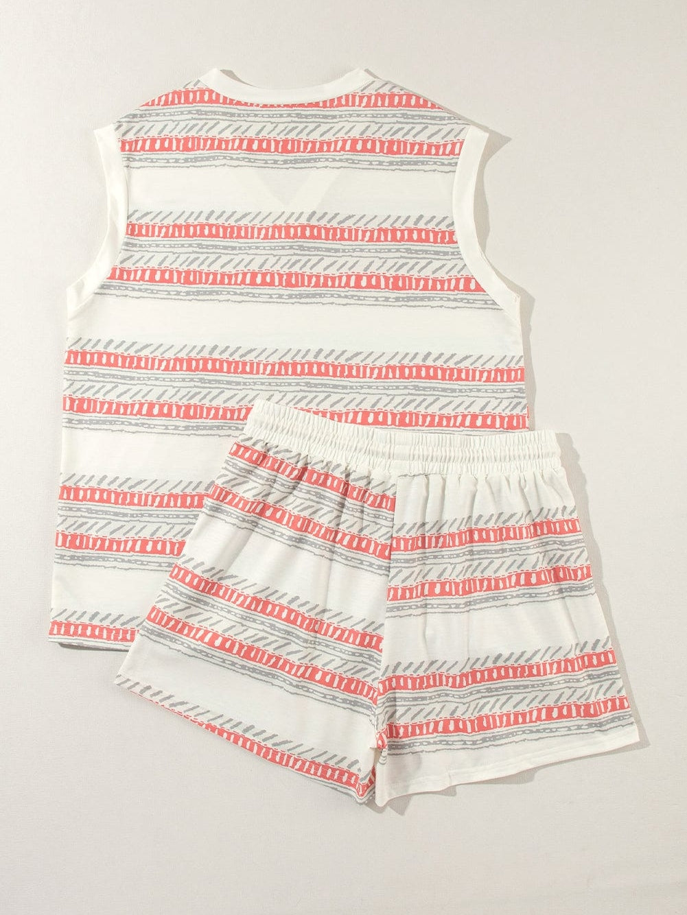 Beige Bohemian Striped Print Vacation Tank and Shorts Set from MsDressly