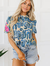 Beige Floral Embroidered Puff Sleeve Blouse with Frilled Neck from MsDressly