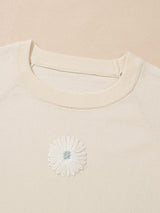 Beige Floral Embroidered Short Sleeve Knit Top from MsDressly