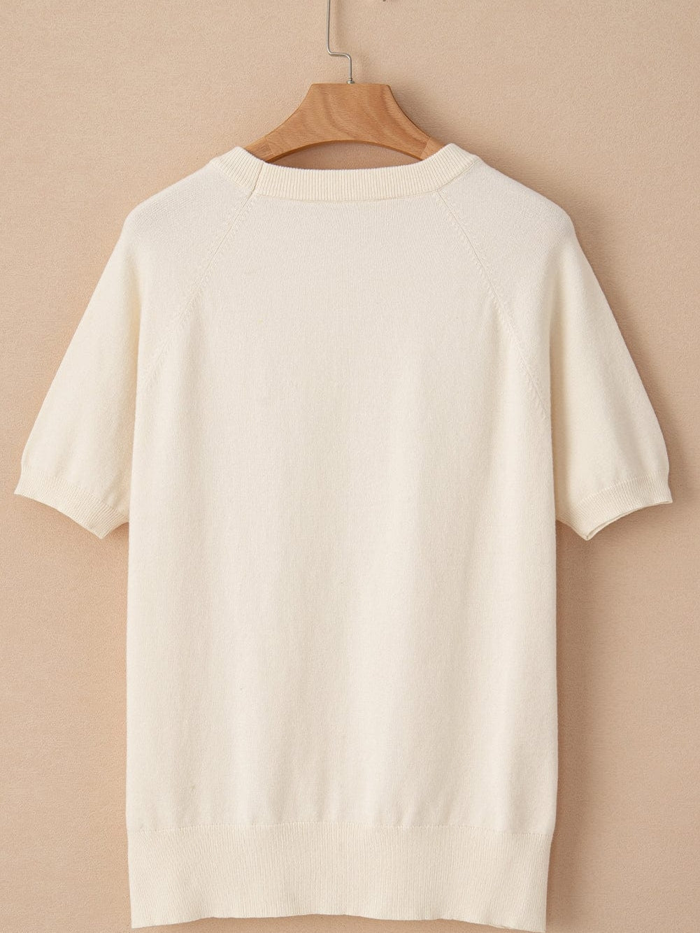 Beige Floral Embroidered Short Sleeve Knit Top from MsDressly