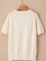 Beige Floral Embroidered Short Sleeve Knit Top from MsDressly