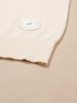 Beige Floral Embroidered Short Sleeve Knit Top from MsDressly