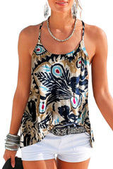Beige Floral Strappy Back Spaghetti Strap Tank Top From MsDressly
