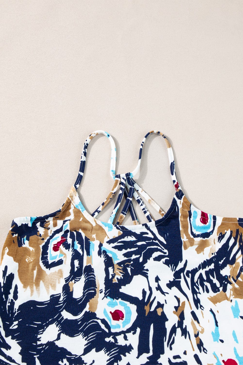 Beige Floral Strappy Back Spaghetti Strap Tank Top From MsDressly