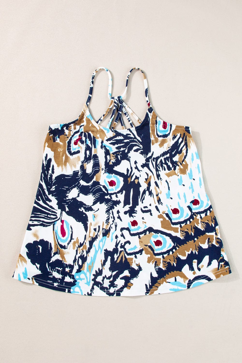 Beige Floral Strappy Back Spaghetti Strap Tank Top From MsDressly